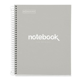 Miquelrius - Notebook A5 notebook, 1 coloured strip, 80 sheets with grid 5 x 5 mm, paper 90 g/m² micro-perforated with 2 holes for 2 rings, cover made of cardboard, colour grey