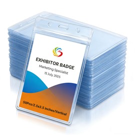2.5x3.5 Inches Vertical Badge Holde Waterproof Clear ID Card Holder Resealable Zip Type Protector with Office, School, Conference (50PCS)