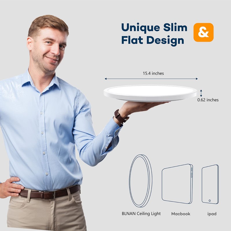 BLNAN Dimmable LED Flush Mount Ceiling Light Fixture with Remote