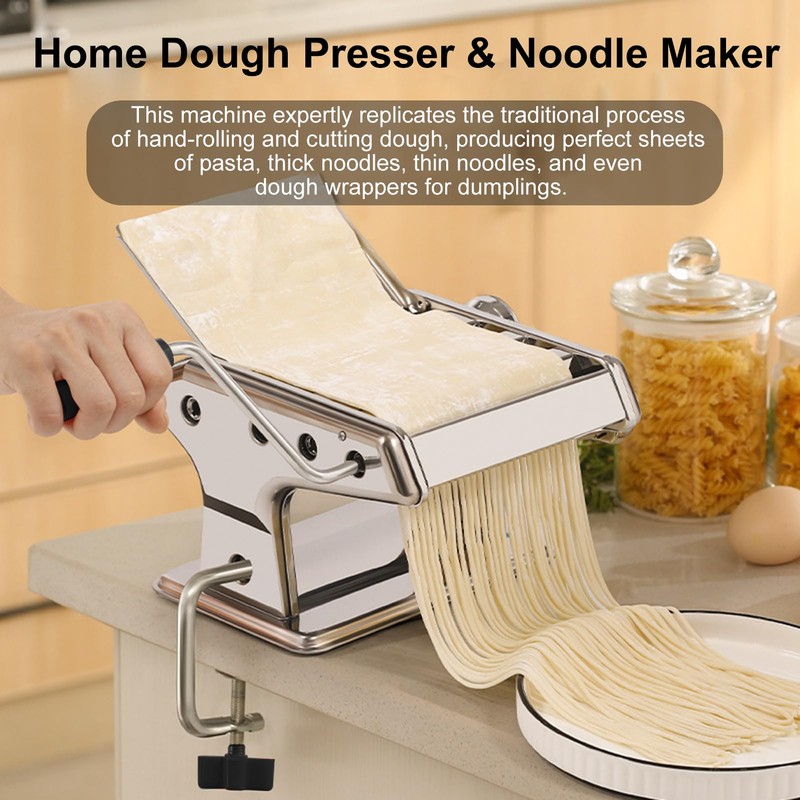 Enfmay Home Manual Dough Presser, Stainless Steel Noodle Maker Machine,
