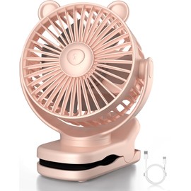 GOTOTO Clip on Fan, Rechargeable Portable Fan with 2000mAh Battery Operated, Small Fan with Powerful Clip Design, 3 Wind Speed, 360° Rotation, Ultra-Low Noise Level-PINK