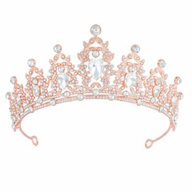 Papoopy Tiara Crown for Women, Headband Hair Accessories for Birthday Wedding Party Costume (C-Rose)