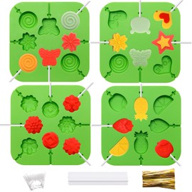 Bettoor Lollipop Molds Shape, 4Pcs Silicone Molds for Lollipop, 3D Mold for Chocolate, Cute Shape Lollipop Maker Mold Kit for Making Lollipop, Hard Candy with 100 Sticks, 100 Bags and 100 Ties