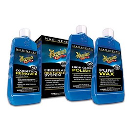Meguiar's M4965 Marine/RV Fiberglass Restoration System, 3-Piece Marine Fiberglass Repair Kit Featuring Oxidation Remover for Boat Care Plus Boat Polish and Wax