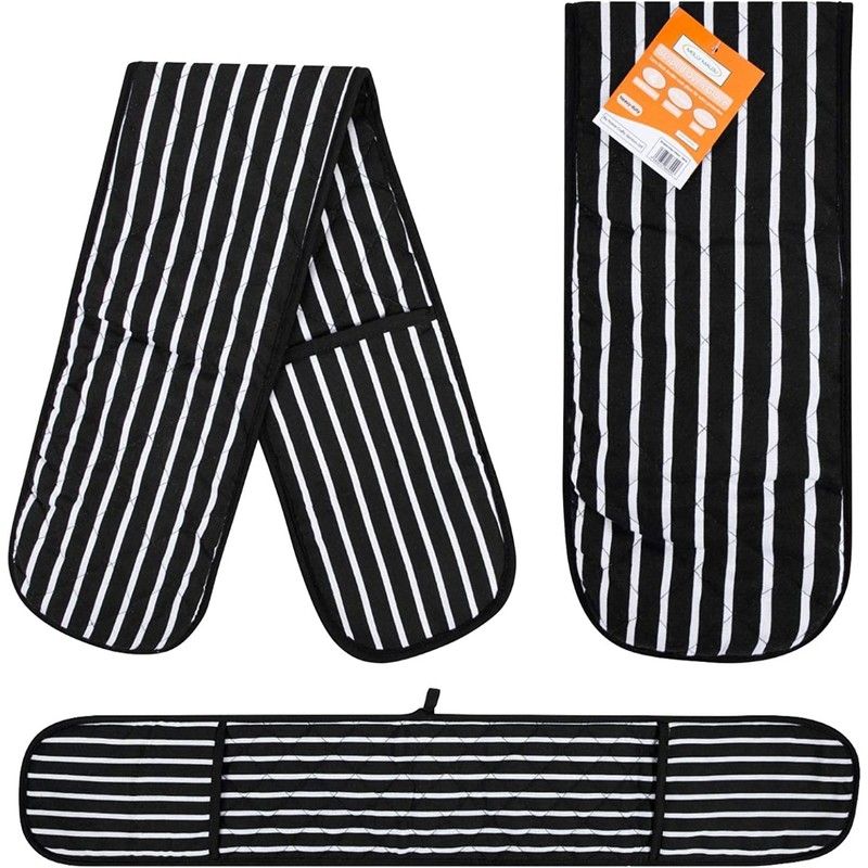 Double Oven Gloves Butcher Quilted Stripe Heat Resistant Oven Mitts