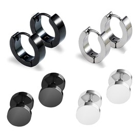 Yesallwas Earrings for Men Women,Stainless Steel Round Hoop Dot Earrings black silver