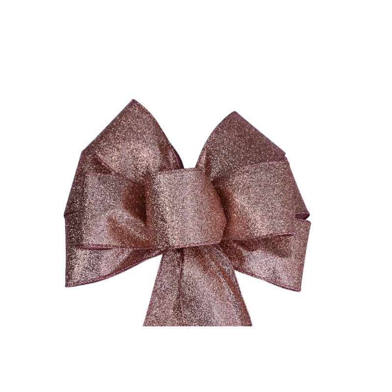 Rose Gold Glitter Glimmer Wired Holiday Wreath Bow (8, Large)