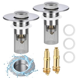 Palksky Bathroom Sink Drain Strainer, 2Pcs Bathtub Drain Hair Catcher, Drain Plug Filter, Pop Up Drain with Stainless Steel Floor Drain Filter Universal Replacement 1.1-1.45 Inch