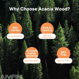 Non-Toxic Wooden Utensils for Cooking - Natural Acacia & Glue-Free,15.4" Large Spatula Set, Long Handle for Scald-Resistant, Wood Kitchen Spoons/Chopsticks/Holder, for Non Stick Frying Pans by ALYFINI