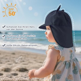 Durio Unisex Children's Peaked Cap with Neck Protection Baby Sun Hat UV SPF50+ with Ear Dream Design Toddler Summer Hat for Girls Boys, navy, 6-12 months