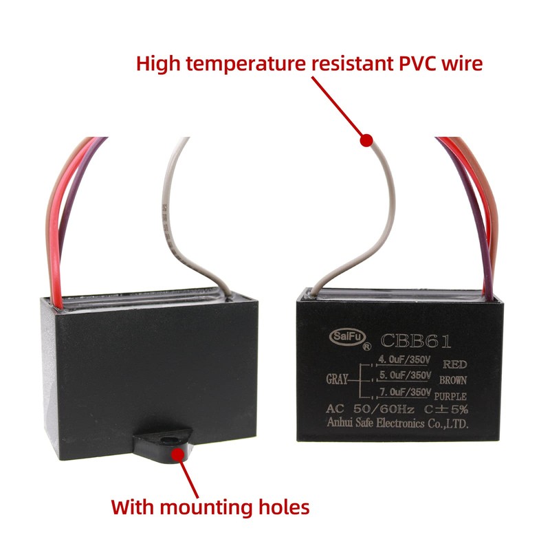 CBB61 4.5uf+5uf+7uf 4-Wire 350V AC Ceiling Fan Capacitor - 50/60