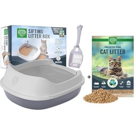 Small Pet Select- Sifting Cat Litter Box and Free 8lb Pine Pellets Combo, with 5 Free Pee Pads and Free Litter Scoop, Premium System for Cats, Tidy and Easy to Clean