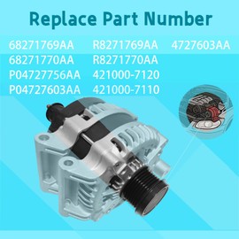 68271769AA Alternator Compatible with Ram Promaster 1500 3.6L V6 2014 2015 2016 2017 2018 2019 2020 2021,Promaster 2500 3.6L V6 2015-2021,Promaster 3500 3.6L V6 2015-2021 180Amp 12V NO. 421000-7120