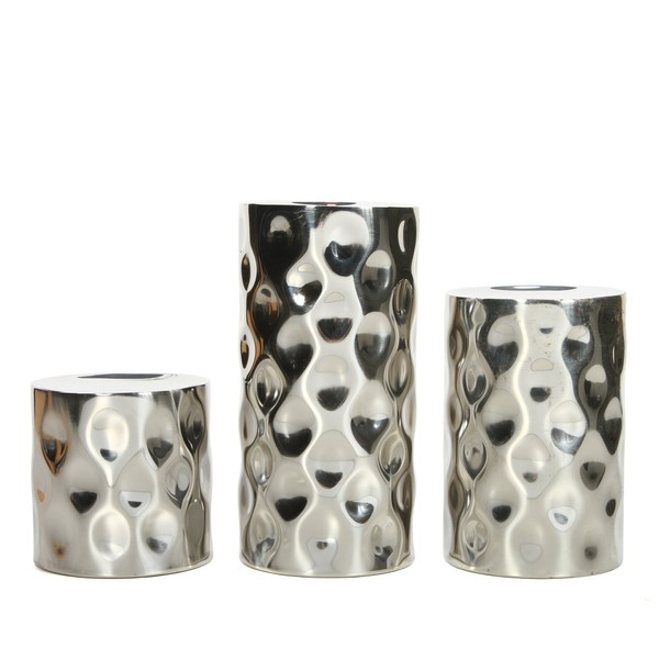 Hosley Silver Metallic Finish Pillar Holders, 3" , 5", 7" High, Pebble Pattern. Ideal GIFT for Wedding, Party, Home, SPA, Aromatherapy, Reiki, Votive, Tea Light, Candle Garden O3