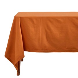 HOMESCAPES Orange Table Cloth, Plain Cotton Tablecloth, Square, Handcrafted & Durable Dining Table Cover with Hem Stitch, Hypoallergenic, Washable, Burnt Orange - 137 x 137cm