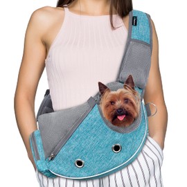 PetAmi Dog Sling Carrier for Small Dogs, Puppy Carrier Sling Purse, Dog Bags For Traveling, Carrying Bag to Wear Medium Cat, Adjustable Crossbody Pet Sling Travel, Poop Bag Dispenser, Max 10 lbs, Blue