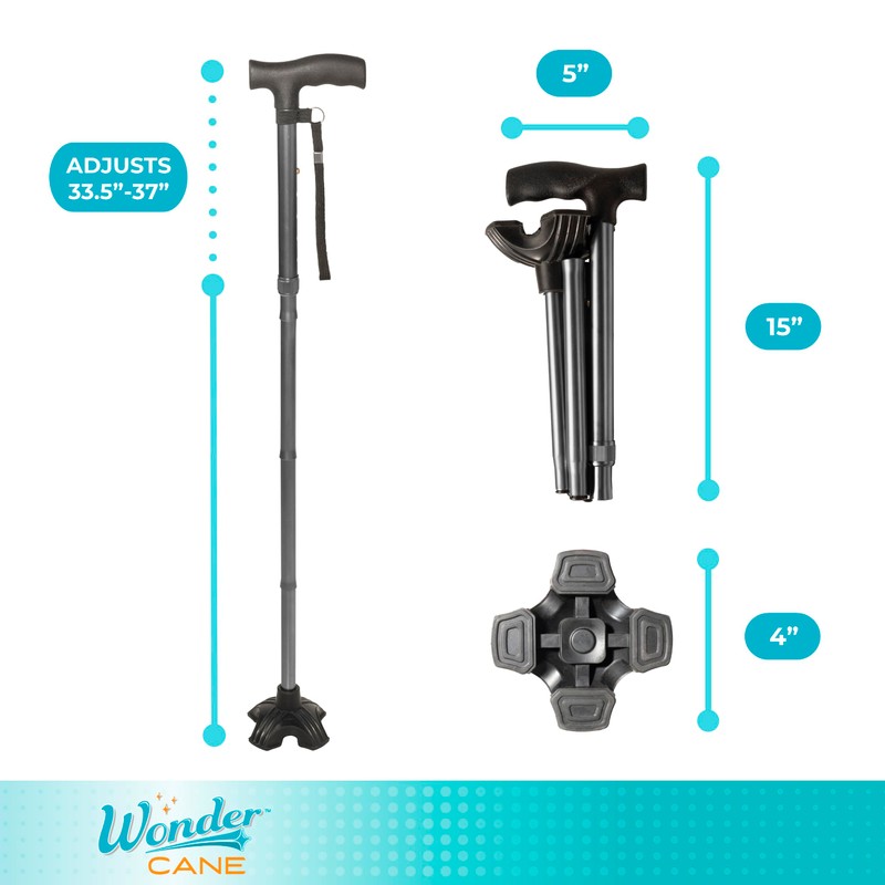 Stander Wonder Cane, Foldable Walking-Cane for Stability, Collapsible Free-Standing Walking-Stick