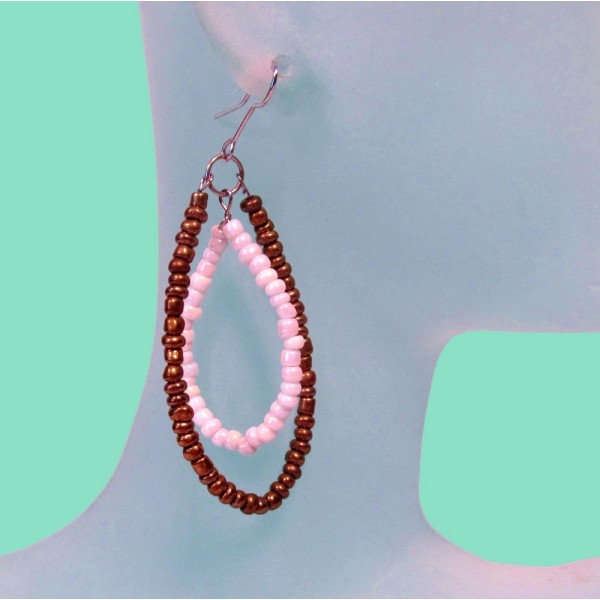 Handmade 2" White Gold Color Double Teardrop Hoop Handmade Seed