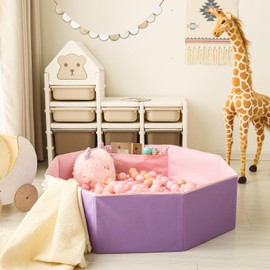 Ball Pit for Toddlers- Large Baby Ballpit for Kids Dogs Pets Pink Purple Pop Up Ball pits Collapsible Design with Basketball Hoop for Indoor/Outdoor Play