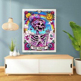 Skull Diamond Art Kits for Adults, Skeleton Diamond Painting Kits for Adults, The IDGAF 5D DIY Paint by Diamond Round Full Drill Home Wall Decor Gift 12x16In