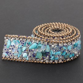 Crystal Rhinestone Trim Band, White Stone Gold Bead Chain DIY Wedding Party Decorations for Floral Arrangements, Sewing Applique, Artificial Bling Roll Chain (2.5x50cm)