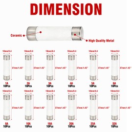 120 Pcs Glass Fuses Assortment Kit 12 Values, Multimeter Ceramic Cartridge Tubes 500V 10x38mm 1A 2A 3A 4A 5A 6A 8A 16A 20A 25A 32A with Plastic Box, Replacement for Stereo Audio Alarm Amplifier