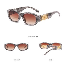 OSAGAMA Trendy Rectangular Sunglasses for Women Men Irregular Vintage 90s Glasses UV Protection, Marble / colour gradient brown, Medium