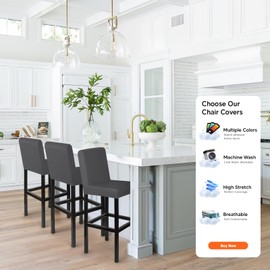 Barhocker-Schonbezüge 4 Stück Barhocker Stuhlbezüge Stretch-Stuhlbezug mit Rückenlehne Barhockerbezüge Waschbarer Esszimmerstuhlbezüge Hohe Barhocker Stuhlhussen für Bar Counter (Dunkelgrau, 4 Stück)