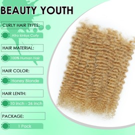Afro Kinkys Bulk Human Hair 50g/Pack for Mini Twist, Braiding Hair for Dreadlocks, Loc Repair, Twists, Dreadlock Extensions No Short Hair Honey Blonde 20 Inch 27#