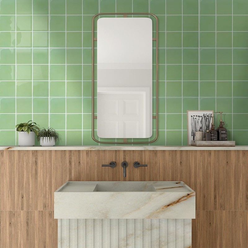 COMSTICKC Thicker Green Peel and Stick Backsplash,10 Pcs of 12''x12'',