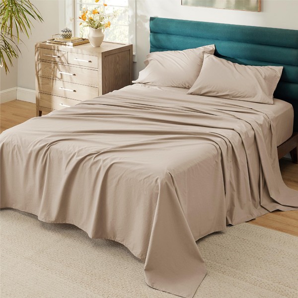 Bedsure Cotton Percale King Size Sheet Sets - 100% Cotton