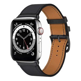 MroTech Bracelet Compatible with iWatch Ultra 49 mm 45 mm 44 mm 42 mm Leather Genuine Leather Replacement Strap for iWatch Series 8/7/6/SE/5/4/3/2/1, Elegant Uhernarmband Men Women Band, Black,