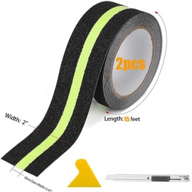 Anti Slip Safety Grip Tape ，Green Glowing in The Dark Non Skid Stage Safety Tape High Traction Grit Stairs Tape Hazard Caution Warning Tape for Steps,50mm*5M,2 Rolls Pack