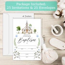 Baptism Invitation Card, Greenery Christening Invitations For Boys Girls, First Holy Communion Fill In Invites, Religious Celebration Decorations Baby Shower Supplies, 12