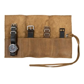 Hide & Drink, Rustic Leather Travel Watch Roll Organizer Holds Up to 4 Watches, Easy Carry On Watchlover Storage, Travel Essentials, Handmade Includes 101 Year Warranty :: Single Malt Mahogany