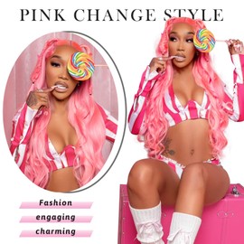 MIGURA 32 Inch Pink Lace Front Wig Human Hair 200 Density Body Wave 13x4 Lace Front Wigs Human Hair Pre Plucked HD Lace Frontal Wigs Human Hair Lace Wig