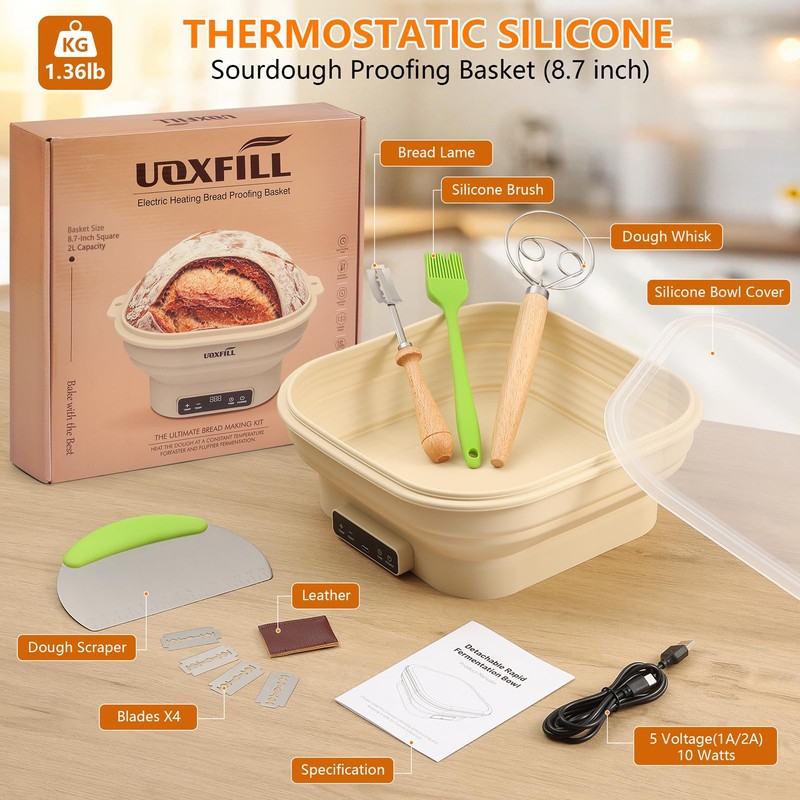 Upgrade Heating Sourdough Bread Proofing Basket Set, Electric Thermostatic Silicone