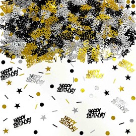 Black Gold Happy Birthday Confetti Happy Birthday Star Circles Shape Glitter Metallic Foil Table Scatters Confetti for Birthday Decorations Happy Birthday Confetti Party Sets