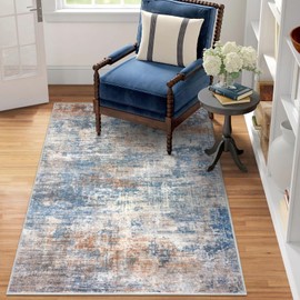 IOHOUZE Abstract Area Rug 3x5 Ft Washable Rugs for Entryway Indoor, Non Slip Kitchen Rugs Printed Faux Wool Throw Rugs, Indoor Door Mat for Door Entrance Foyer Living Room, Blue Rust
