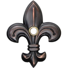 Waterwood Solid Brass Medium Fleur De Lis Doorbell in Oil Rubbed Bronze - Wired & Illuminated Push Button - Environmentally Friendly Recycled Material