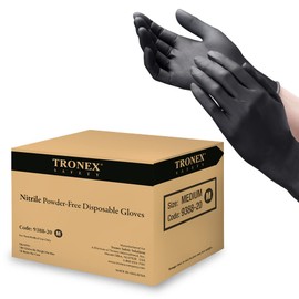 TRONEX 9388 Nitrile Disposable Gloves, Food Preparation, Tattooing, Cleaning, Automotive, Hair Coloring, Fingertip Texture, Powder Free, Latex Free, Black, X-Large, Box of 100
