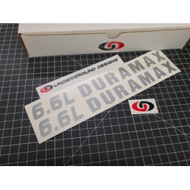 6.6L Duramax Decals (2pk) Turbo Diesel Hood Stickers Fits Silverado Sierra 2500 3500 HD (Metallic Silver, XL - 2.0" x 22.0")