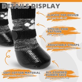 KOOLTAIL Dog Socks to Prevent Licking Paws for Hardwood Floors, Anti Slip Waterproof Dog Boots & Paw Protector Traction Shoes with Toe Grips for Small Medium Large Senior Dogs Black XL
