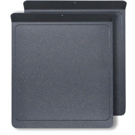 casaWare 2pc Large Flat Baking Cookie Sheet, 12.5 x 14-inch with a 1.5-inch Handle, Ceramic Non-Stick Coating (Silver Granite)