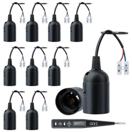 LDERFIV 10 pieces E27 socket, renovation socket, lamp holder, construction site socket + VDE voltage tester, black renovation socket, lamp socket with cable, construction site socket E27, E27 lamp socket