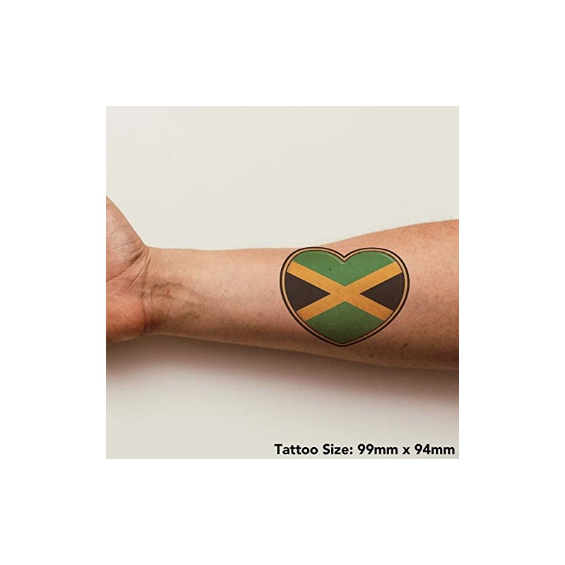 'Jamaica Flag Heart' Temporary Tattoo - Water Resistant, Skin-Safe, Non-Toxic