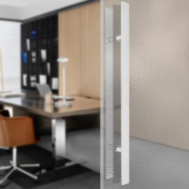 TFCFL 31 Inch Push Pull Door Handle, Long Double-Sided H Shape Sliding Door Handle, Stainless Steel Flat Rectangle Bar, Chrome Mirror Polished Finish for Glass Wooden Barn Front Door (Silver)