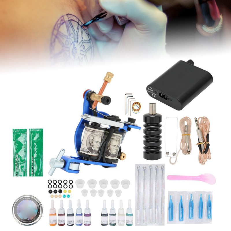 Complete Tattoo Kit Professional Tattoo Machine Kit Power Supply 9