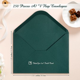 Jutom 250 Pcs A7 Wedding Gift Cards 5x7 Envelopes V Flap Invitation Envelopes for 5x7 Cards Printable Self Adhesive Envelope for Office Baby Shower Graduation Birthday Supplies (Dark Green)