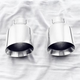 PHAB 2pcs 3.0" Inlet Exhaust Tips Car Pipe Dual Wall Slant Cut 4.5" Outlet 7" Long SS